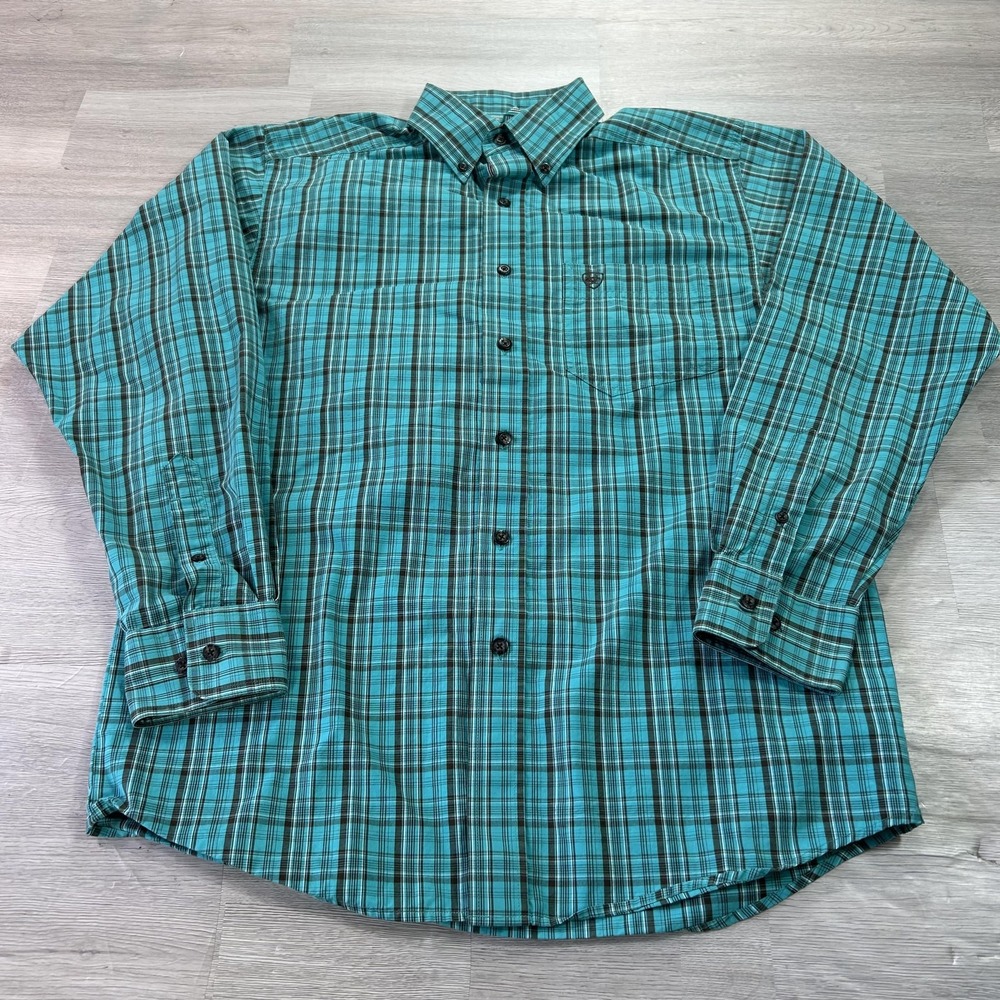 Ariat Pro Series Shirt Mens Small Blue Plaid Long Sleeve Button Up Breathable